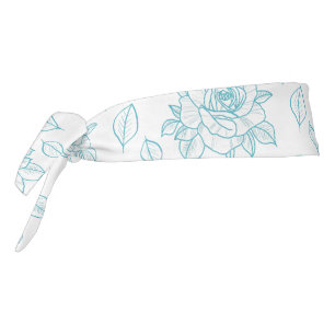Botanical Floral Rose Turquoise Hand Drawn Tie Headband