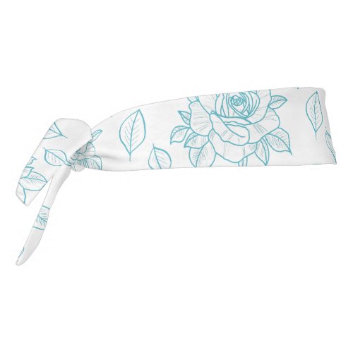 Botanical Floral Rose Turquoise Hand Drawn Tie Headband