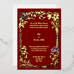 Botanical Floral Rose Vine Border Wedding Foil Invitation