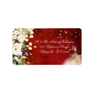 Botanical Floral Rustic Red Wedding Return Label