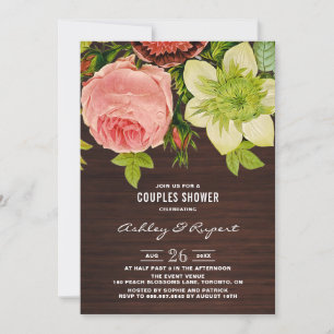 Botanical Floral Rustic Wood Couples Shower Invitation