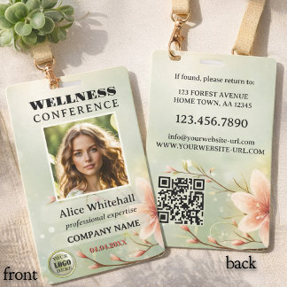 Botanical Floral Sage Green Wellness Conference Badge