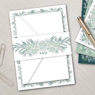 Botanical Floral Sage Mint Emerald Green Wedding Invitation Belly Band