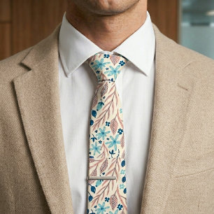 Botanical floral sea green neck tie