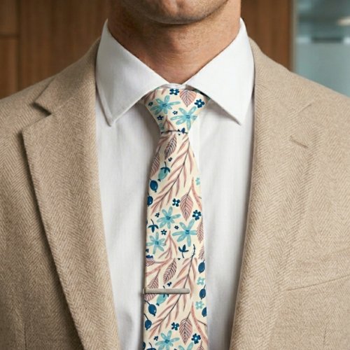 Botanical floral sea green  neck tie
