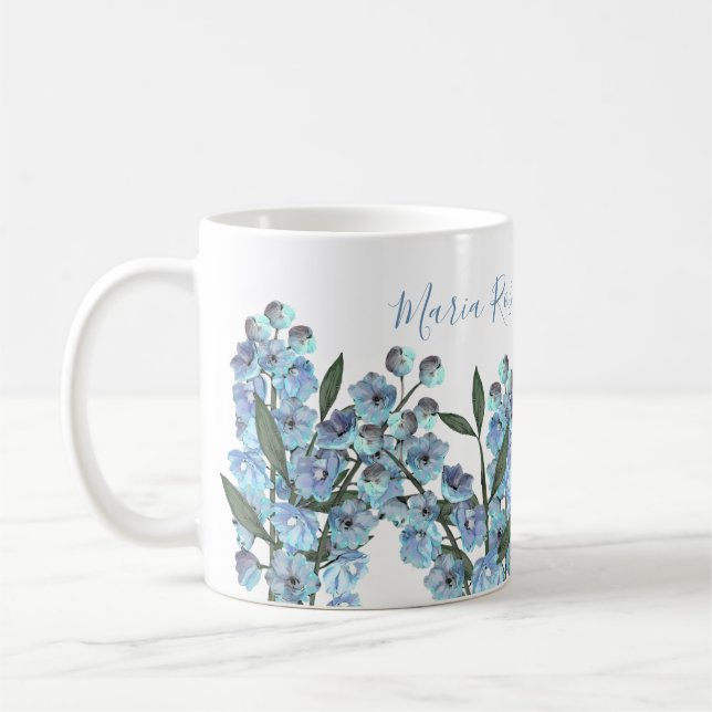 Botanical Floral Simple Blue Delphinium Flowers  Coffee Mug (Left)