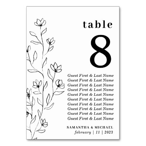 Botanical Floral Sketch Clear Seating Table Number