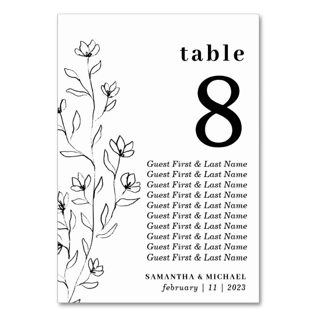 Botanical Floral Sketch Clear Seating Table Number