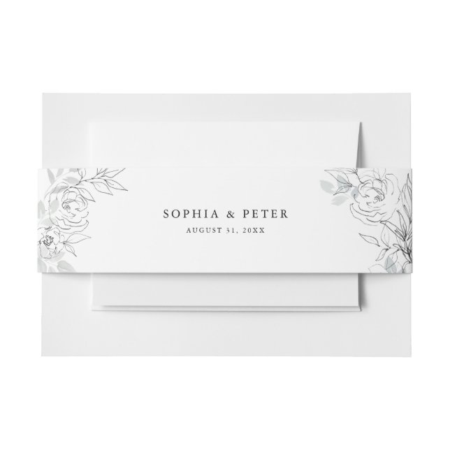 Botanical Floral Sketch Invitation Belly Band (Front Example)