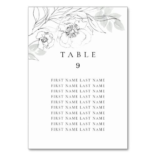 Botanical Floral Sketch Table Number w Names