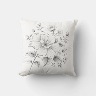 Botanical Floral Sketch Throw Pillow