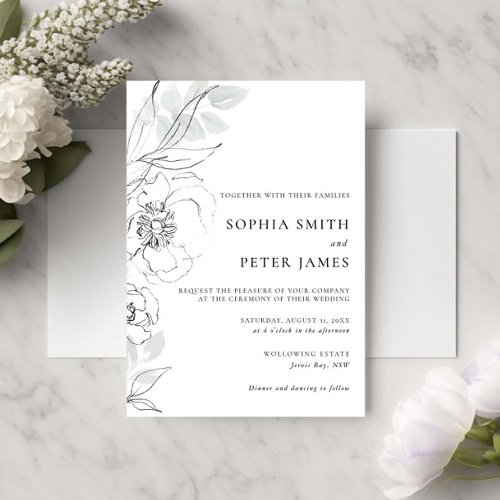 Botanical Floral Sketch Wedding Invitation