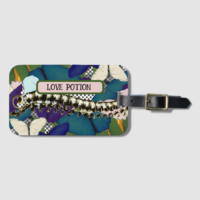 Botanical Floral Skull Spine Design Luggage Tag (Front Horizontal)