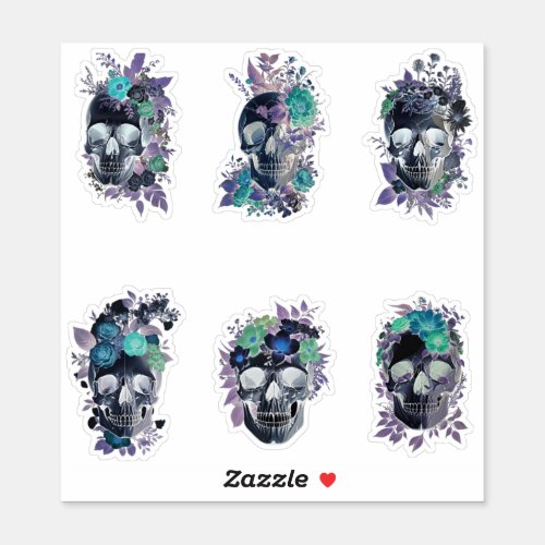Botanical floral skulls in x_ray sticker