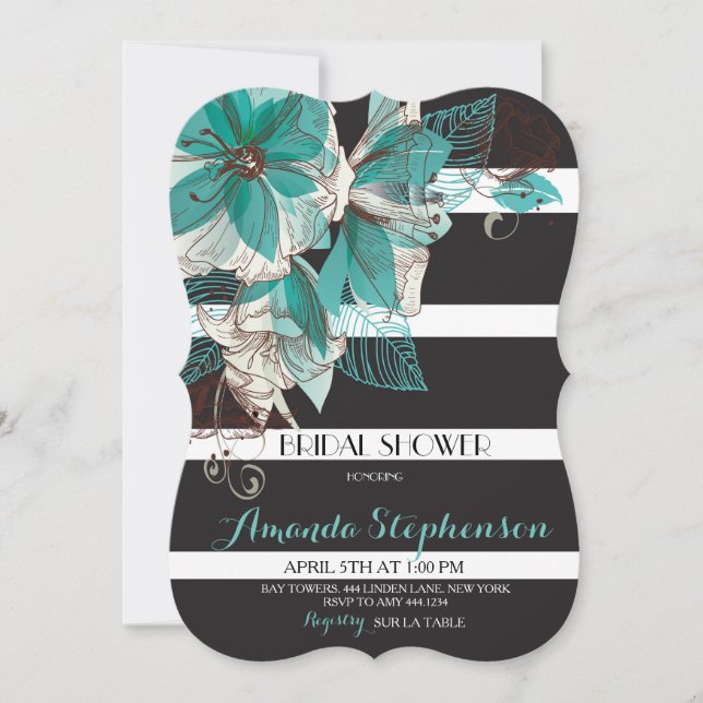 Botanical Floral Striped Bridal Shower Invitations (Front)