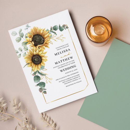 Botanical Floral Sunflower Eucalyptus Wedding Invitation