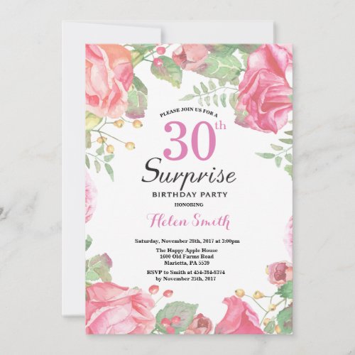 Botanical Floral Surprise 30th Birthday Invitation