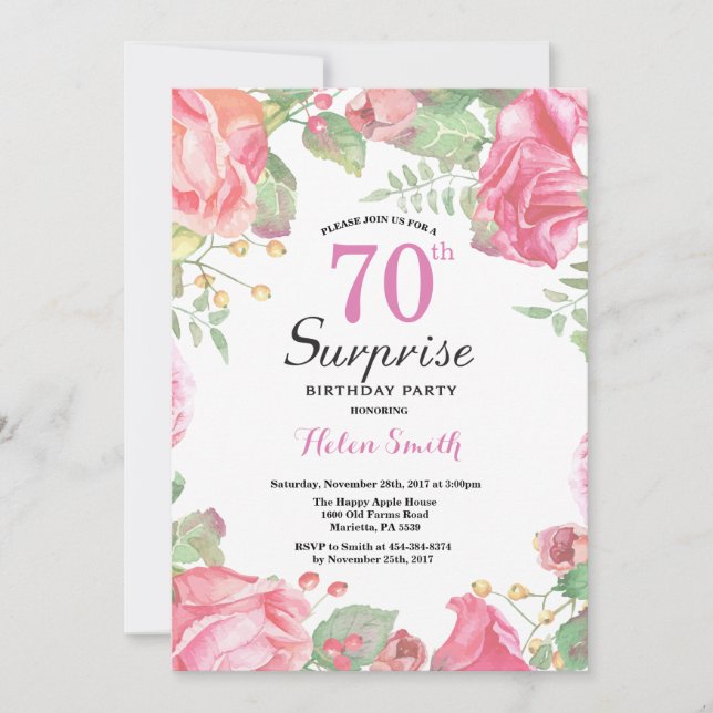 Botanical Floral Surprise 70th Birthday Invitation (Front)