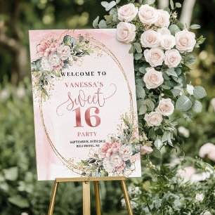 Botanical Floral Sweet Sixteen Welcome Party Sign