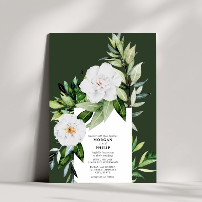 Botanical Floral Swirl Dark Green Wedding Invitation (Creator Uploaded)