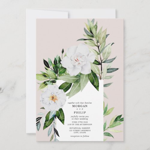 Botanical Floral Swirl Light Pink Wedding Invitation