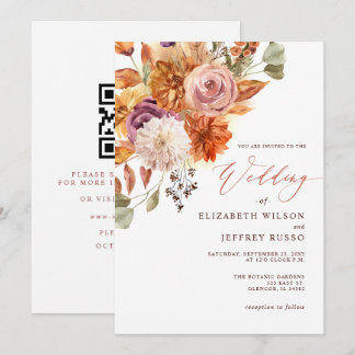 Botanical Floral Terracotta Fall QR Code Wedding Invitation