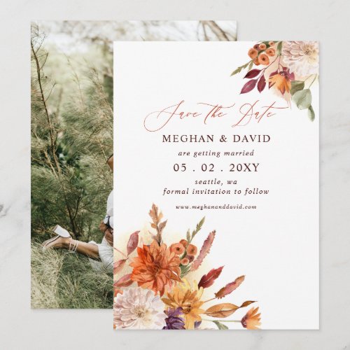 Botanical Floral Terracotta Fall Wedding Photo Save The Date