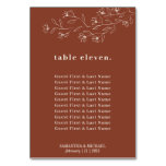 Botanical Floral Terracotta guests names seating Table Number