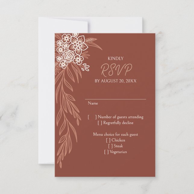 Botanical Floral Terracotta Wedding RSVP Card (Front)