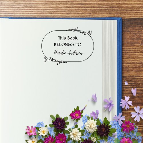 Botanical Floral This Book Belongs To Script Rubber Stamp