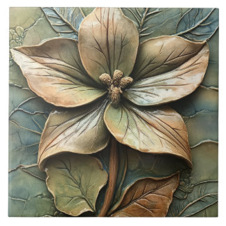 Botanical Floral Trillium Faux Relief Ceramic Tile