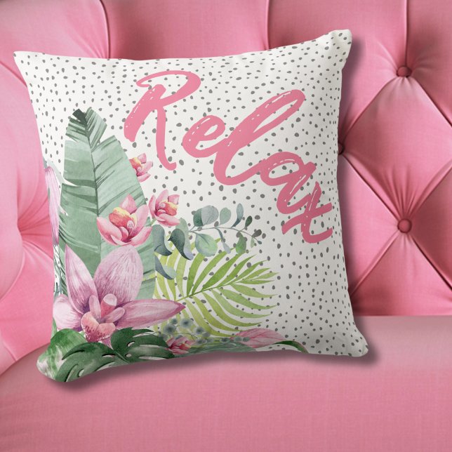 Botanical Floral Tropical Throw Pillow (Floral Watercolor Tropical Throw Pillow)