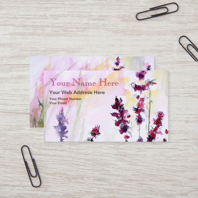 Botanical Floral  Watercolor Art Business Card (Front/Back In Situ)