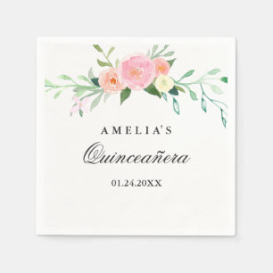 Botanical Floral Watercolor Quinceanera Napkin