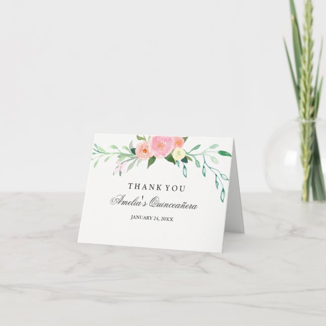 Botanical Floral Watercolor Quinceanera Thank You (Front)