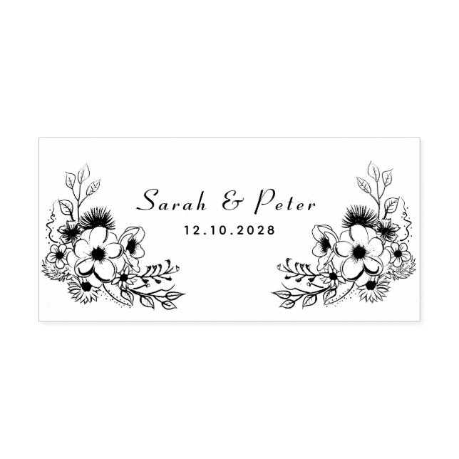 Botanical Floral Wedding Monogram Self-inking Stamp (Design)