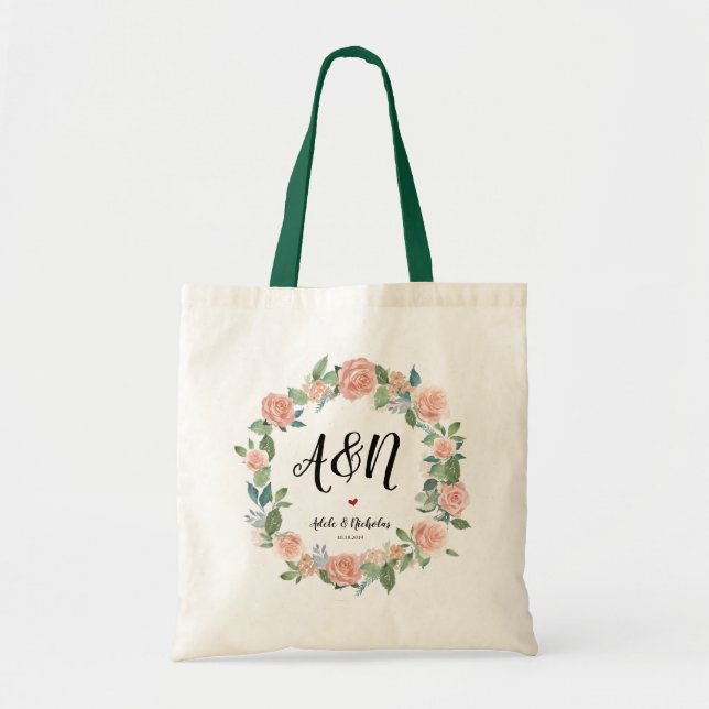 Botanical Floral Wedding Monogram Tote bags (Front)