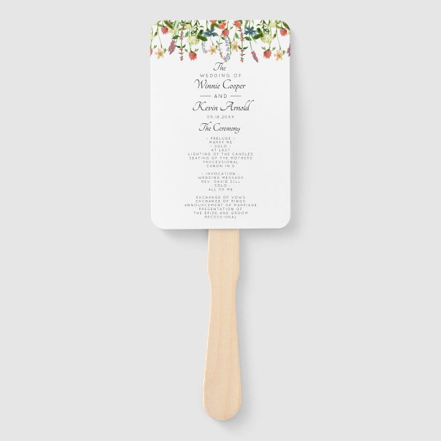 Botanical Floral Wedding Program Hand Fan (Front)