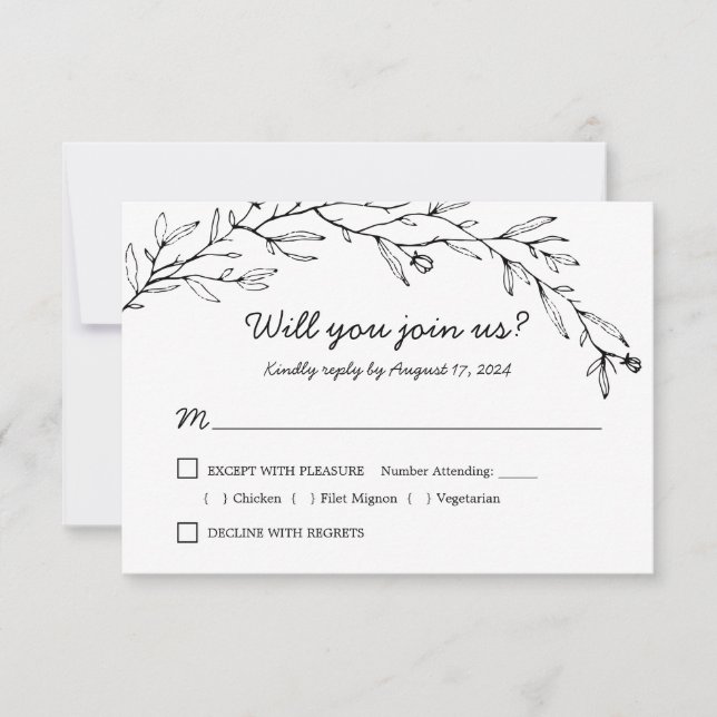 Botanical Floral Wedding RSVP with Meal Choice Card (Front)