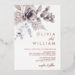 Botanical Floral Winter Christmas Holiday Wedding Foil Invitation