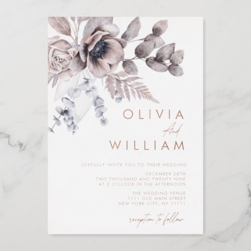 Botanical Floral Winter Christmas Holiday Wedding Foil Invitation