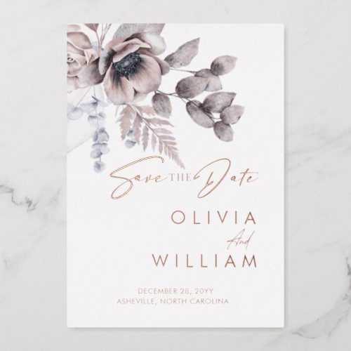 Botanical Floral Winter Christmas Save The Date Foil Invitation