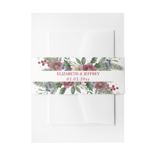 Botanical Floral Winter Christmas Wedding Invitation Belly Band