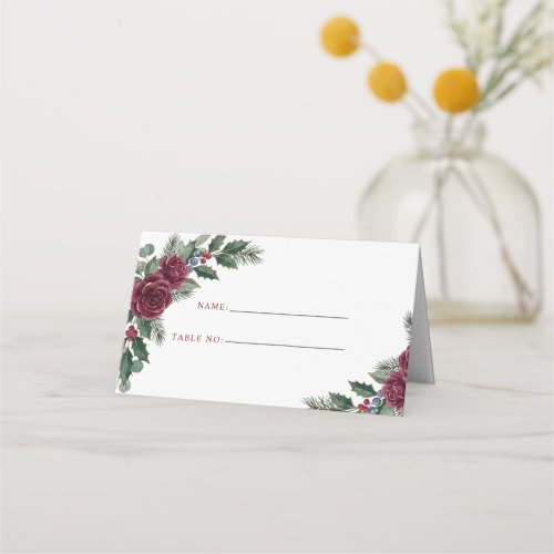 Botanical Floral Winter Christmas Wedding Place Card