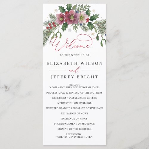 Botanical Floral Winter Christmas Wedding Program
