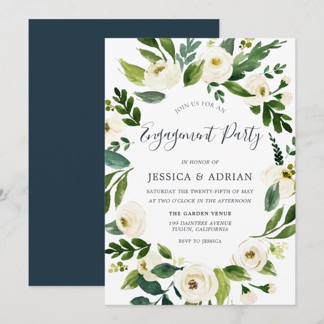 Botanical Floral Wreath Engagement Party Invite (Front/Back)