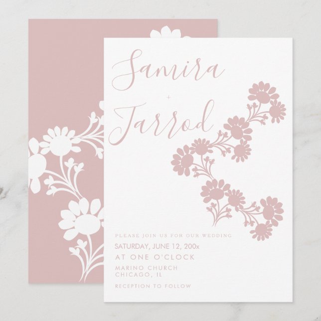 Botanical Floral Wreath Muted Wedding Invitations (Front/Back)
