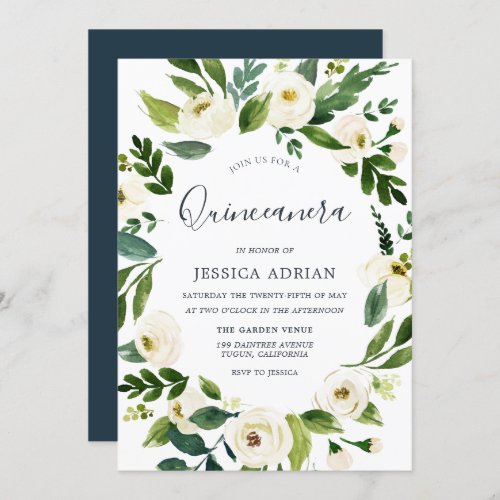 Botanical Floral Wreath Quinceanera Invitation