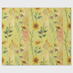 Botanical Floral Yellow Sunflower Wildflower Stems Wrapping Paper