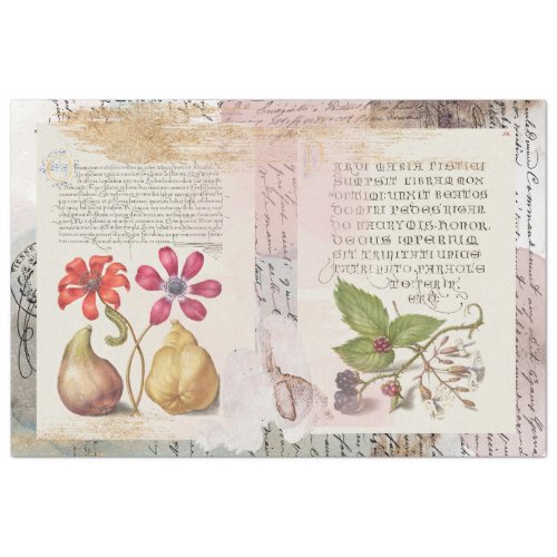Botanical Florals and Script Collage 2 Tissue Paper